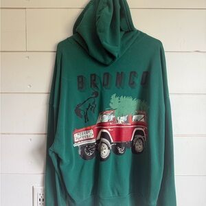 Ford Green Off-the-Shoulder Sweater with Bronco Design